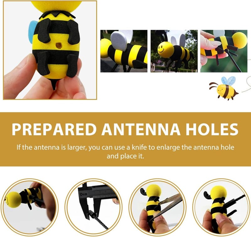 FSTURIOS Bee Car Antenna Topper, Happy Smiley Bee Antenna Ball Funny Automotive Roof Decoration, Cute Bumble Bee Aerial Ball Toppers Lovely Auto Accessory for Most Vehicles (Blue, Big Eyes) - Image 3
